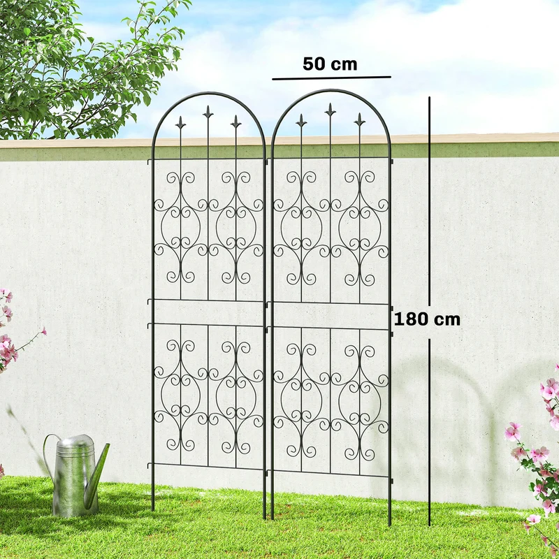 Lot de 2 treillis de jardin 50 x 180 x 15 cm panneau d'intimité support pour grimpantes volutes décoratif en métal noir 21_0005565