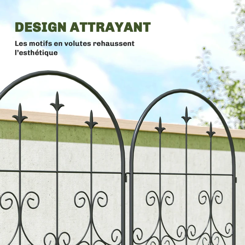 Lot de 2 treillis de jardin 50 x 180 x 15 cm panneau d'intimité support pour grimpantes volutes décoratif en métal noir 21_0005565