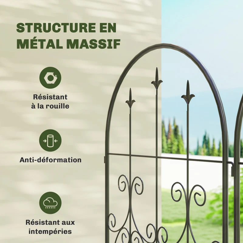 Lot de 2 treillis de jardin 50 x 180 x 15 cm panneau d'intimité support pour grimpantes volutes décoratif en métal noir 21_0005565