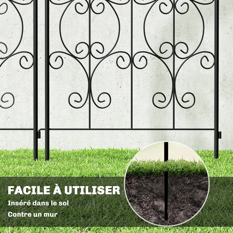 Lot de 2 treillis de jardin 50 x 180 x 15 cm panneau d'intimité support pour grimpantes volutes décoratif en métal noir 21_0005565