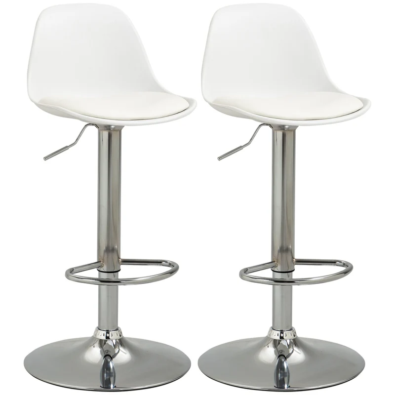 Lot de 2 tabourets de bar 41 x 42 x 82-104 cm pivotants assise rembourrée dossier enveloppant scandinave en PU blanc 21_0002264