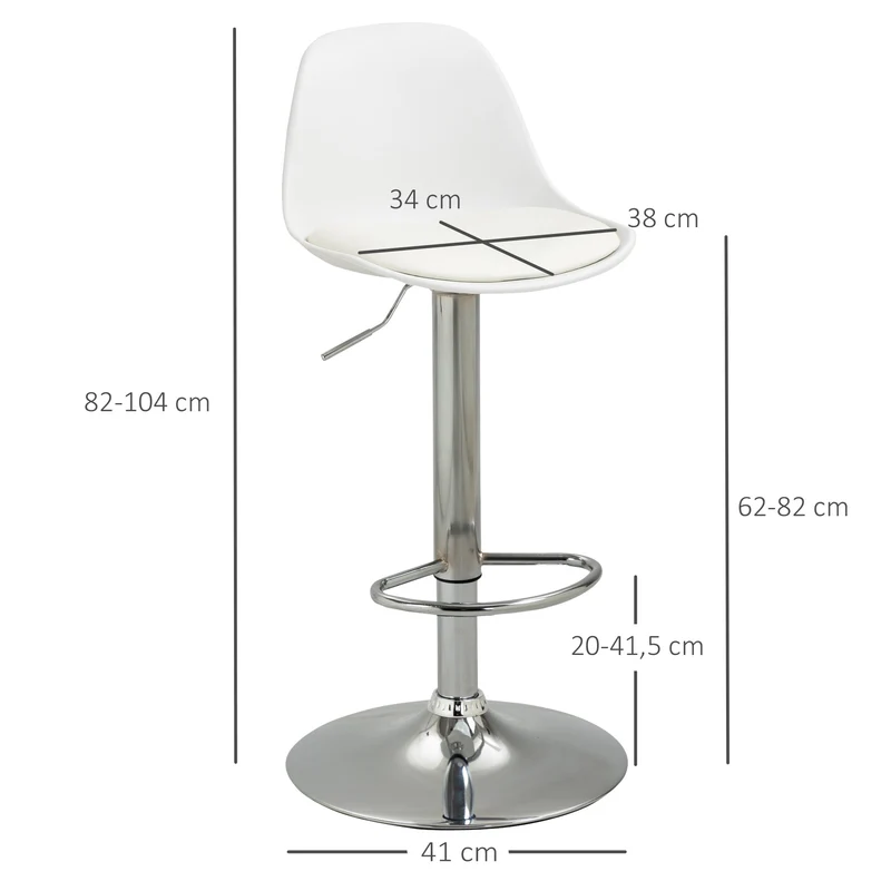 Lot de 2 tabourets de bar 41 x 42 x 82-104 cm pivotants assise rembourrée dossier enveloppant scandinave en PU blanc 21_0002264