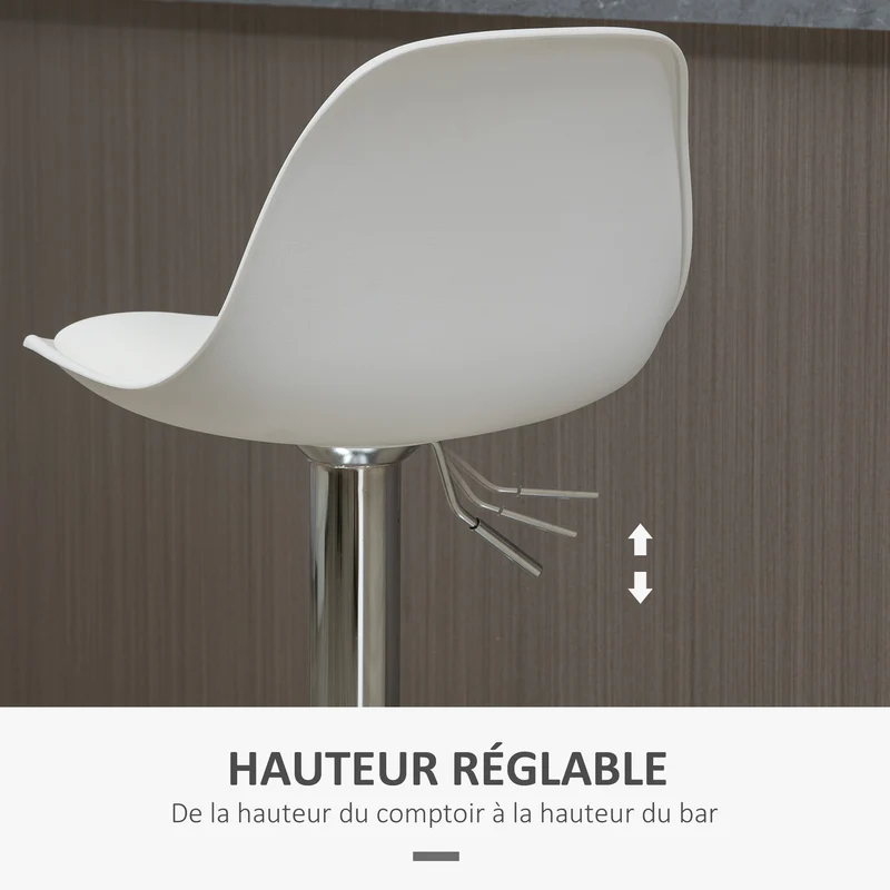 Lot de 2 tabourets de bar 41 x 42 x 82-104 cm pivotants assise rembourrée dossier enveloppant scandinave en PU blanc 21_0002264