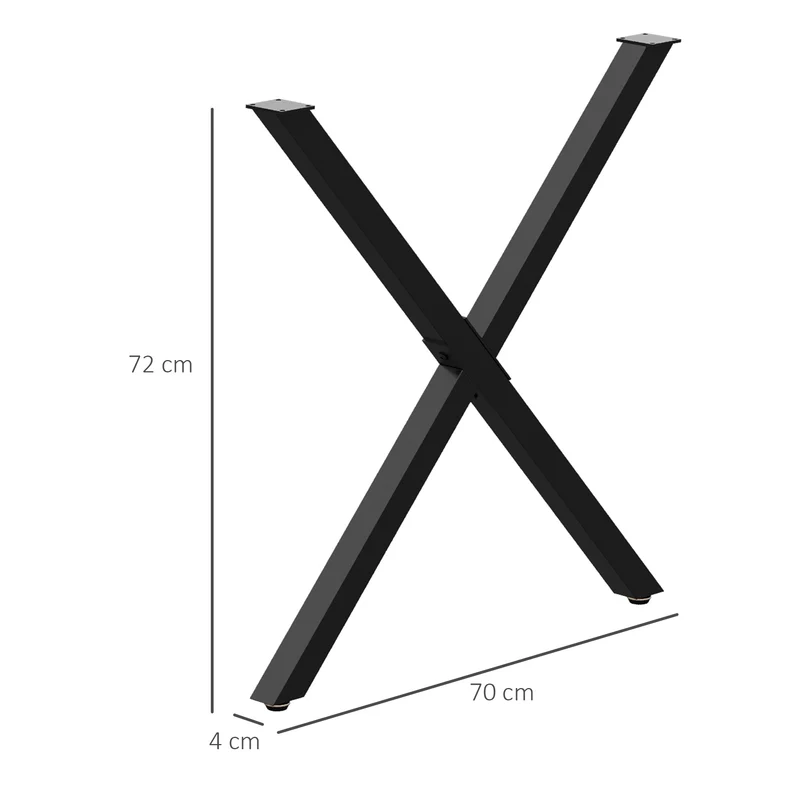 Lot de 2 pieds de table en croix 70 x 8 x 72 cm support 40 kg prépercés vis incluses design industriel en acier noir 21_0007149