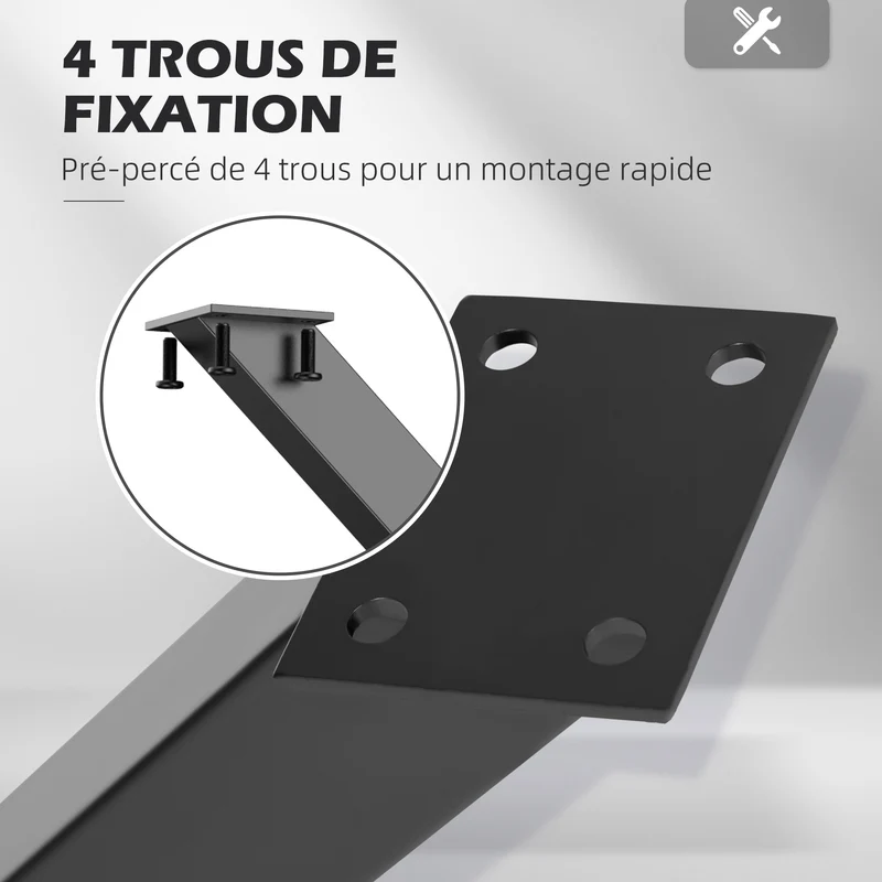 Lot de 2 pieds de table en croix 70 x 8 x 72 cm support 40 kg prépercés vis incluses design industriel en acier noir 21_0007149