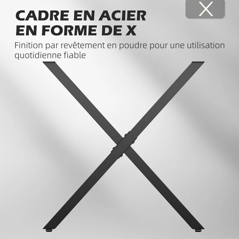 Lot de 2 pieds de table en croix 70 x 8 x 72 cm support 40 kg prépercés vis incluses design industriel en acier noir 21_0007149