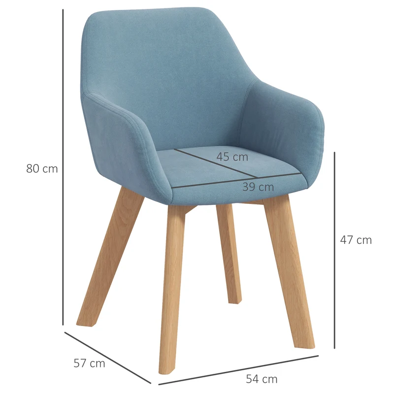 Lot de 2 chaises de salle à manger rembourrées 54 x 57 x 80 cm assise confortable stable moderne en tissu polyester bleu 21_0002291