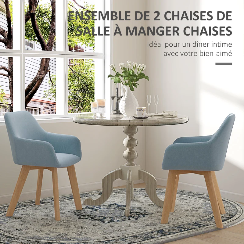 Lot de 2 chaises de salle à manger rembourrées 54 x 57 x 80 cm assise confortable stable moderne en tissu polyester bleu 21_0002291