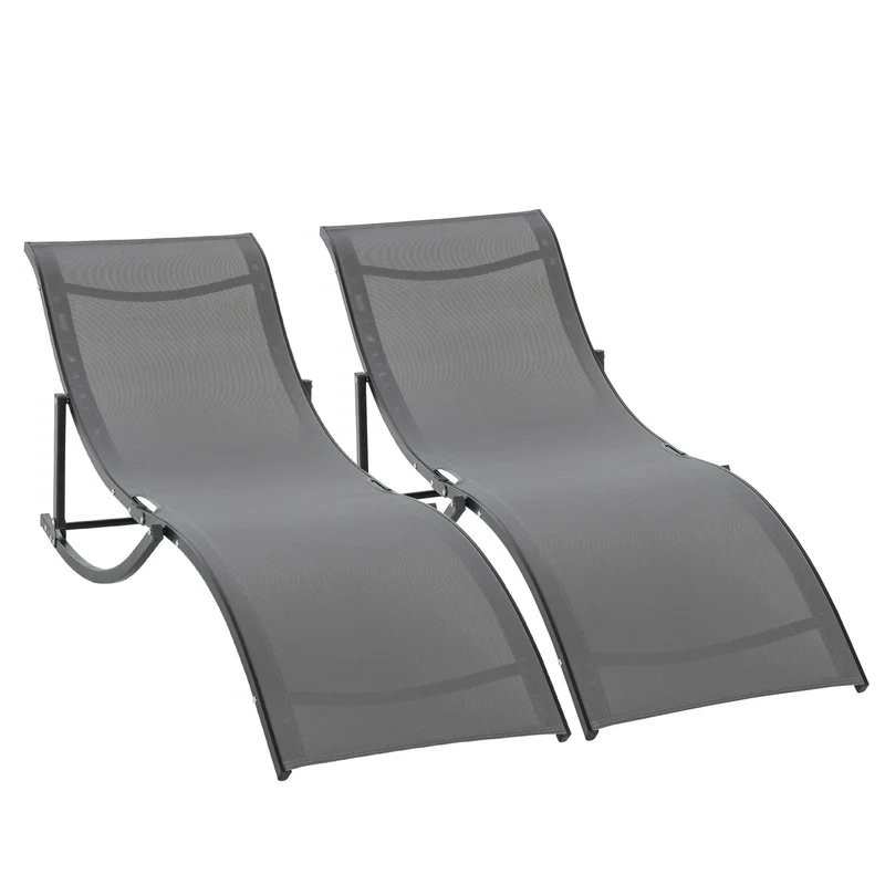 Lot de 2 bains de soleil pliables 165 x 61 x 63 cm légers contemporain pour jardin terrasse en aluminium anthracite 21_0004658