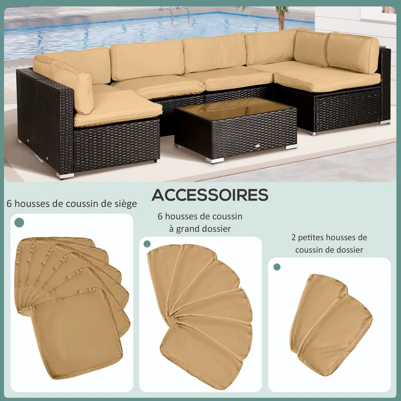Lot de 14 housses de coussin salon de jardin 65 x 65 x 8 cm zippées moderne assise et dossier épurés en polyester marron 21_0004634