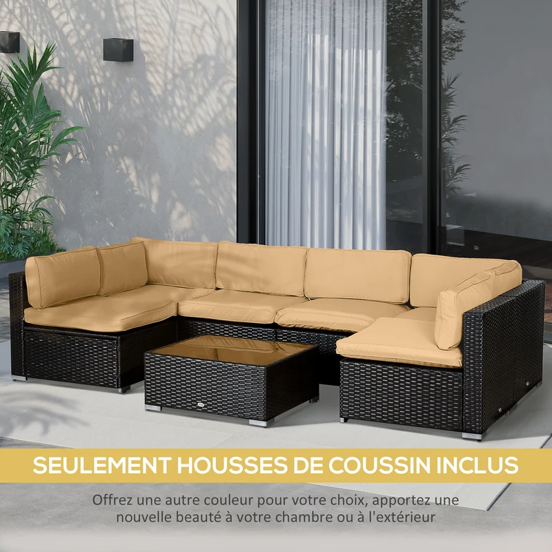 Lot de 14 housses de coussin salon de jardin 65 x 65 x 8 cm zippées moderne assise et dossier épurés en polyester marron 21_0004634