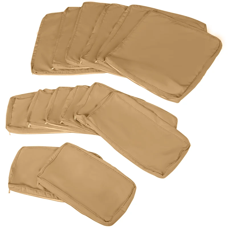 Lot de 14 housses de coussin salon de jardin 65 x 65 x 8 cm zippées moderne assise et dossier épurés en polyester marron 21_0004634
