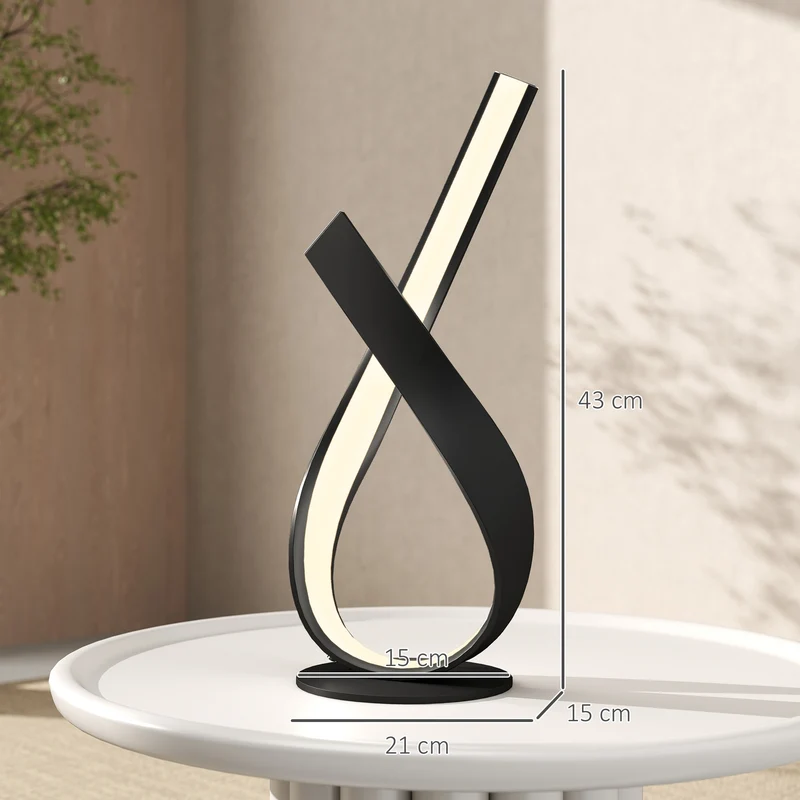 Lampe de table spirale 21 x 15 x 43 cm éclairage blanc chaud ambiance cosy et chic contemporain design en aluminium noir 21_0007022