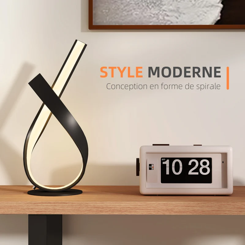 Lampe de table spirale 21 x 15 x 43 cm éclairage blanc chaud ambiance cosy et chic contemporain design en aluminium noir 21_0007022