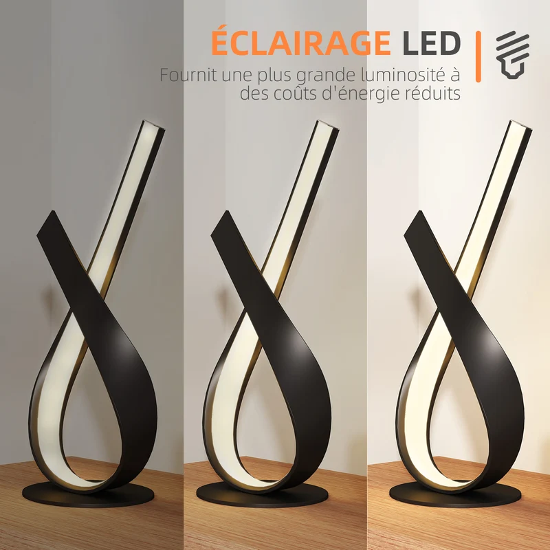 Lampe de table spirale 21 x 15 x 43 cm éclairage blanc chaud ambiance cosy et chic contemporain design en aluminium noir 21_0007022