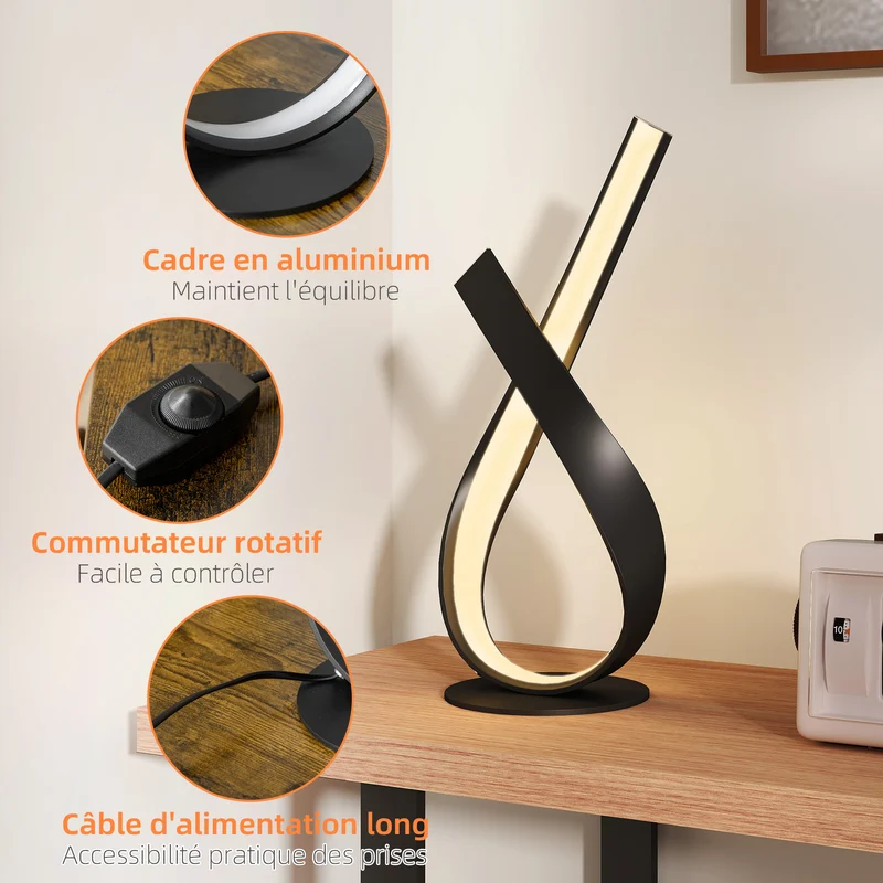 Lampe de table spirale 21 x 15 x 43 cm éclairage blanc chaud ambiance cosy et chic contemporain design en aluminium noir 21_0007022