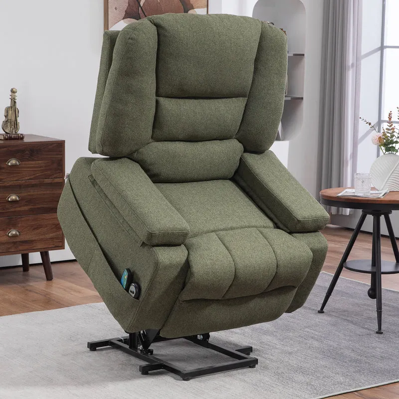 Fauteuil releveur électrique inclinable 89 x 90 x 102 cm massage chauffant assise ergonomique moderne en polyester vert 21_0000907