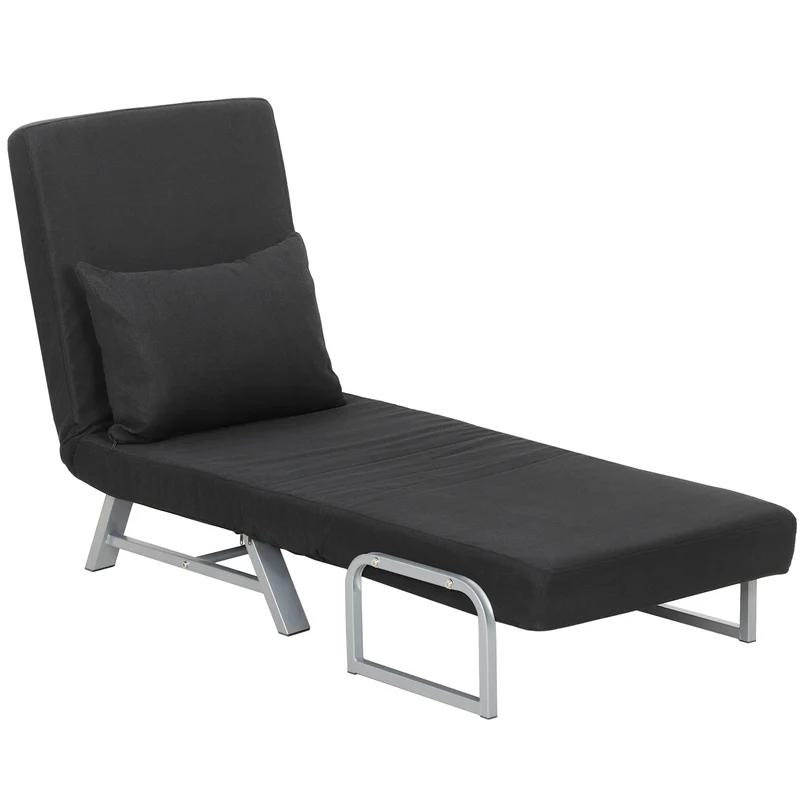 Fauteuil chauffeuse convertible 1 place 73 x 60 x 81 cm dossier réglable 5 positions confortable moderne en lin noir 21_0003029
