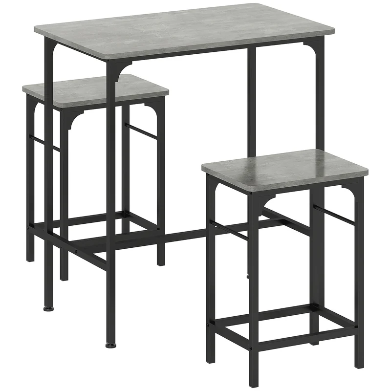 Ensemble table de bar avec 2 tabourets gain de place 80 x 50 x 87 cm confortable style industriel fini mat en bois gris 21_0003308