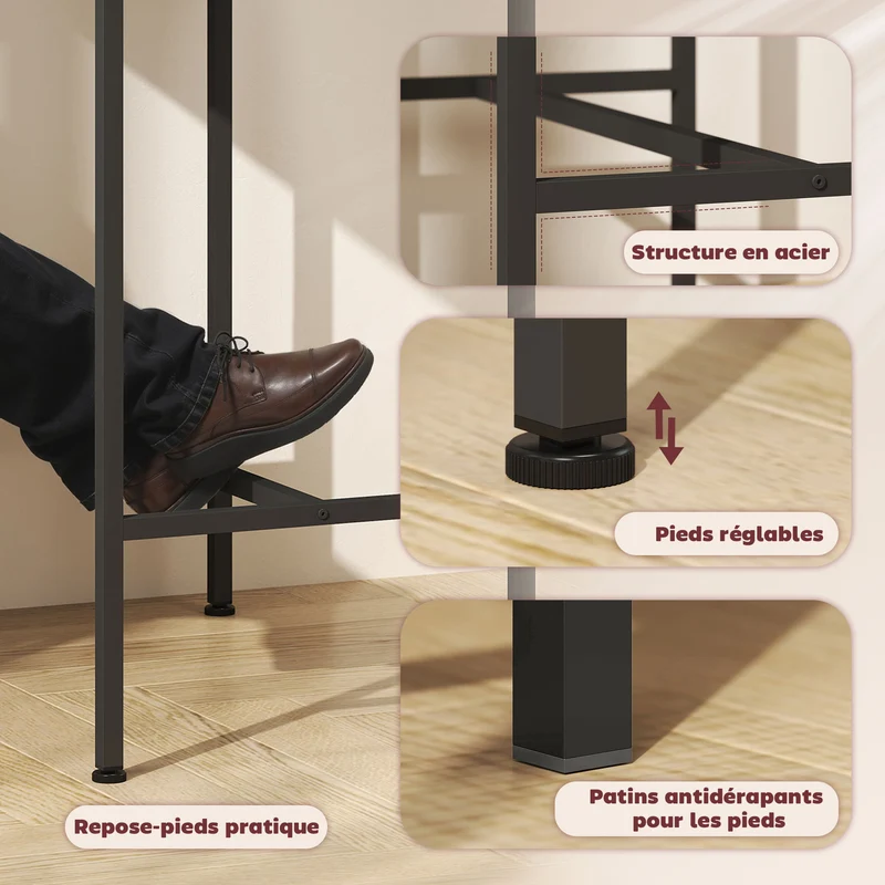 Ensemble table de bar avec 2 tabourets gain de place 80 x 50 x 87 cm confortable style industriel fini mat en bois gris 21_0003308