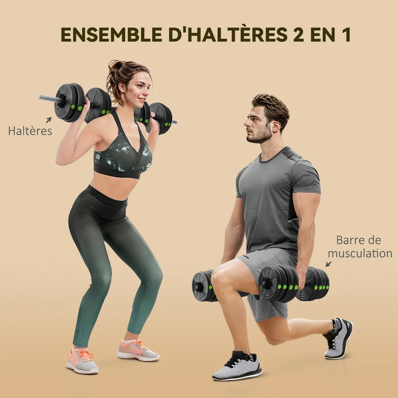 Ensemble d'haltères 2 en 1 barre et haltères salon 105 x 20 x 20 cm réglable 30 kg antidérapant moderne en acier noir 21_0006838