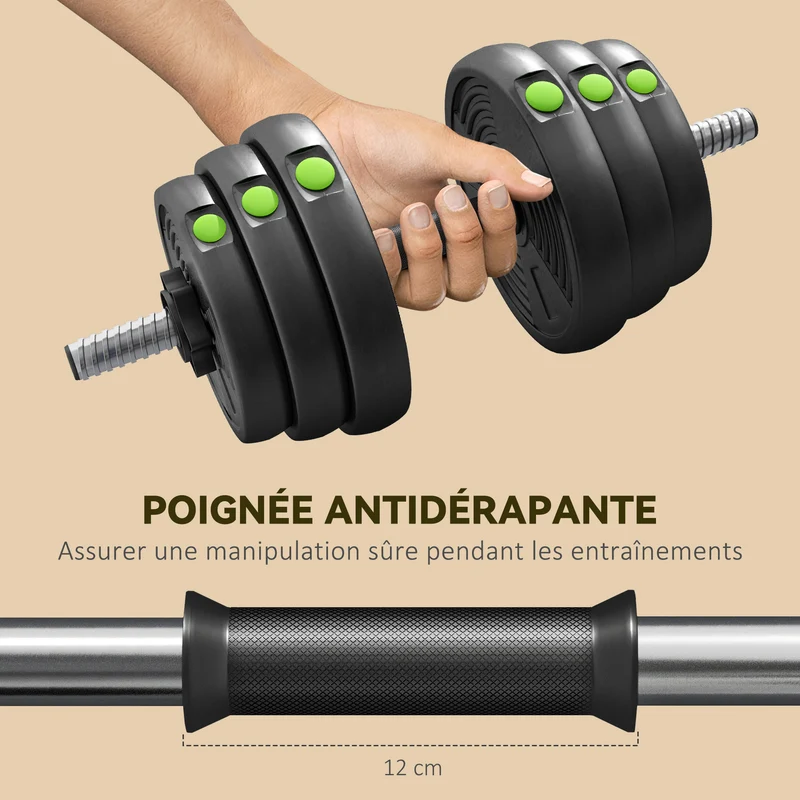 Ensemble d'haltères 2 en 1 barre et haltères salon 105 x 20 x 20 cm réglable 30 kg antidérapant moderne en acier noir 21_0006838