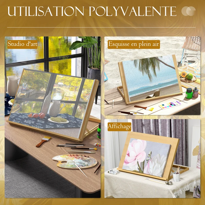 Chevalet de table formats a2 76 x 51 x 51 cm inclinable pliable artiste épuré contemporain en bois de hêtre naturel 21_0006111