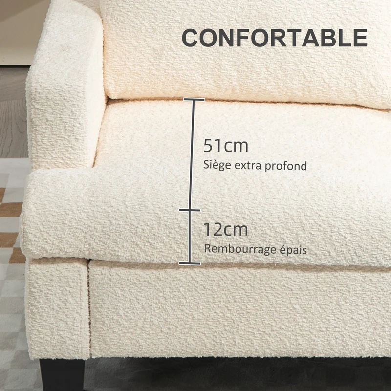 Canapé 2 places salon 140 x 70 x 85 cm assise 12 cm mousse haute densité coussins amovibles moderne en chenille beige 21_0003459