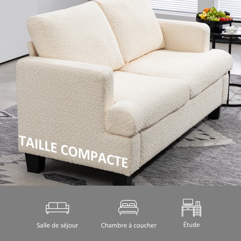 Canapé 2 places salon 140 x 70 x 85 cm assise 12 cm mousse haute densité coussins amovibles moderne en chenille beige 21_0003459