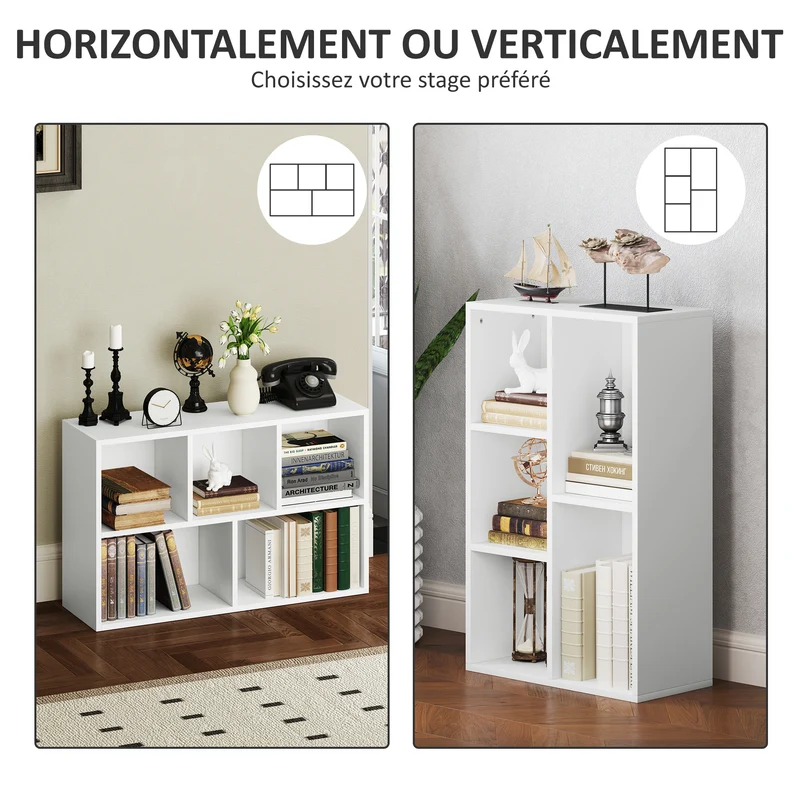 Bibliothèque étagère de rangement 50 x 24 x 80 cm 5 compartiments antibasculement moderne en panneau de particules blanc 21_0002504