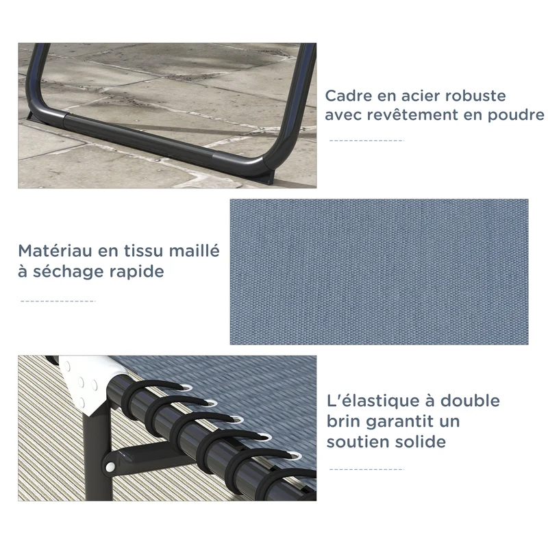 Bain de soleil pliable jardin 189 x 58 x 30 cm dossier multi positions stable et design en acier thermoplastique gris 21_0004597
