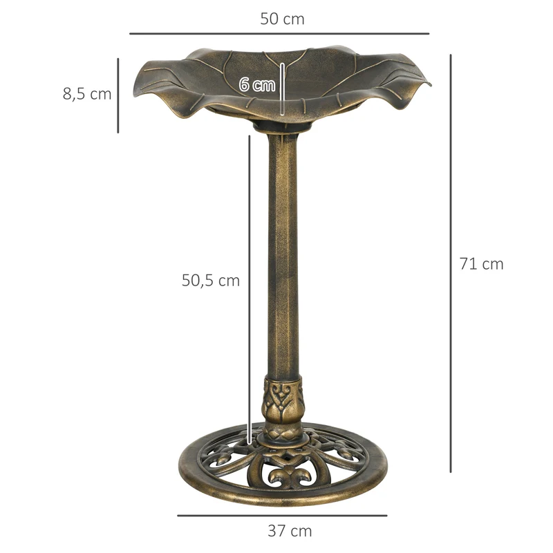 Bain d'oiseaux abreuvoir feuille de lotus 50 x 71 cm bassin accueillant stable et chic cosy style rustique en PP bronze 21_0003987