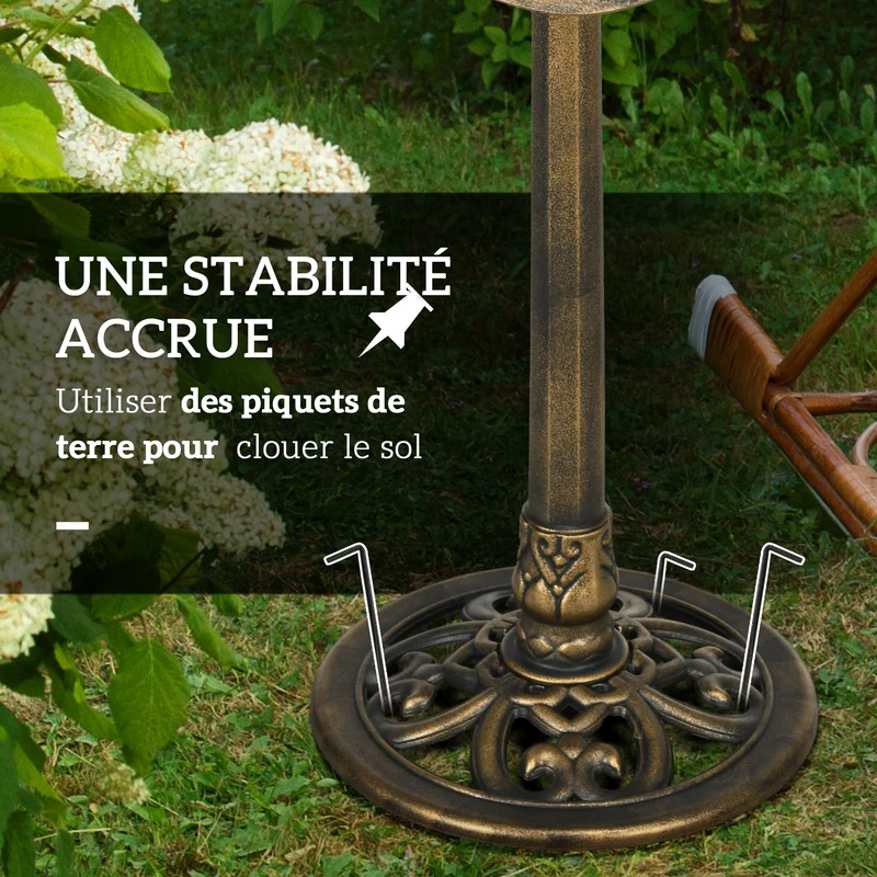 Bain d'oiseaux abreuvoir feuille de lotus 50 x 71 cm bassin accueillant stable et chic cosy style rustique en PP bronze 21_0003987