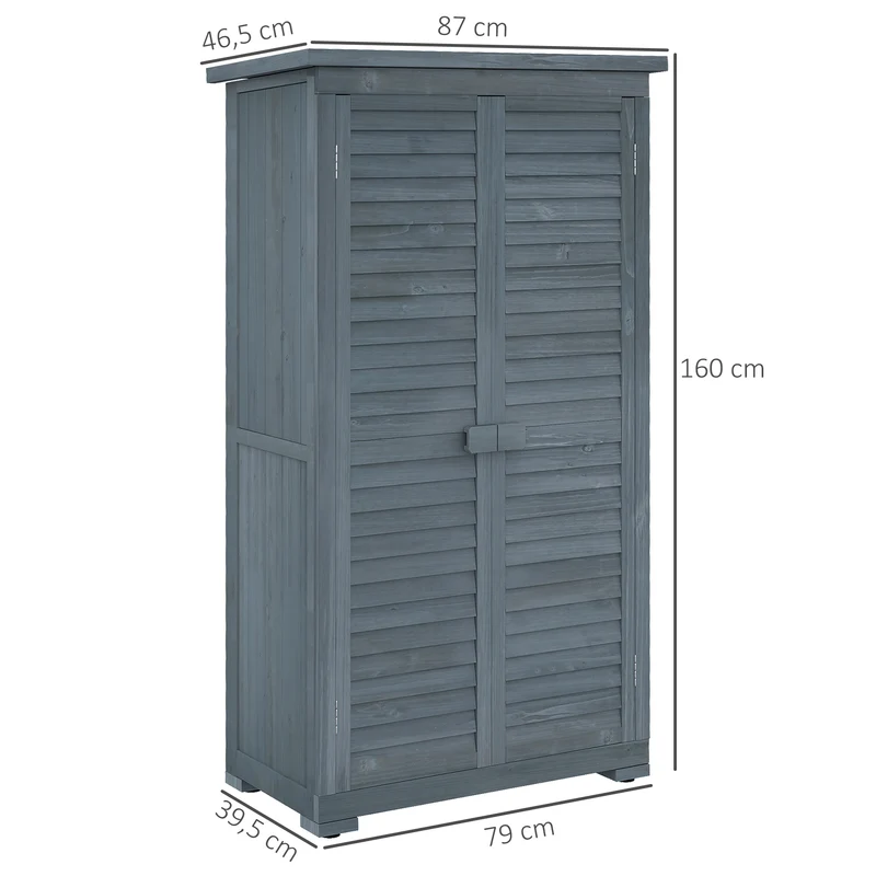 Armoire jardin rangement outils 87 x 46,5 x 160 cm 2 étagères portes persiennes à loquet moderne en bois de sapin gris 21_0004127