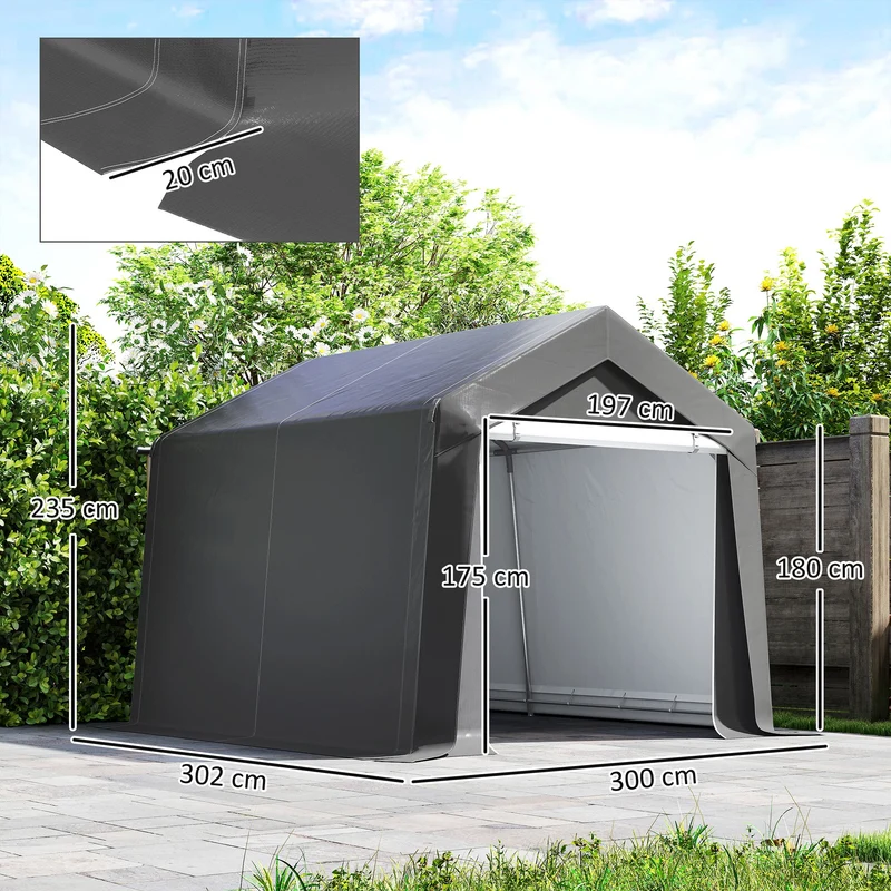 Tente de rangement abri de jardin 302 x 300 x 235 cm porte zippée ventilation industriel en polyéthylène gris foncé 21_0004358