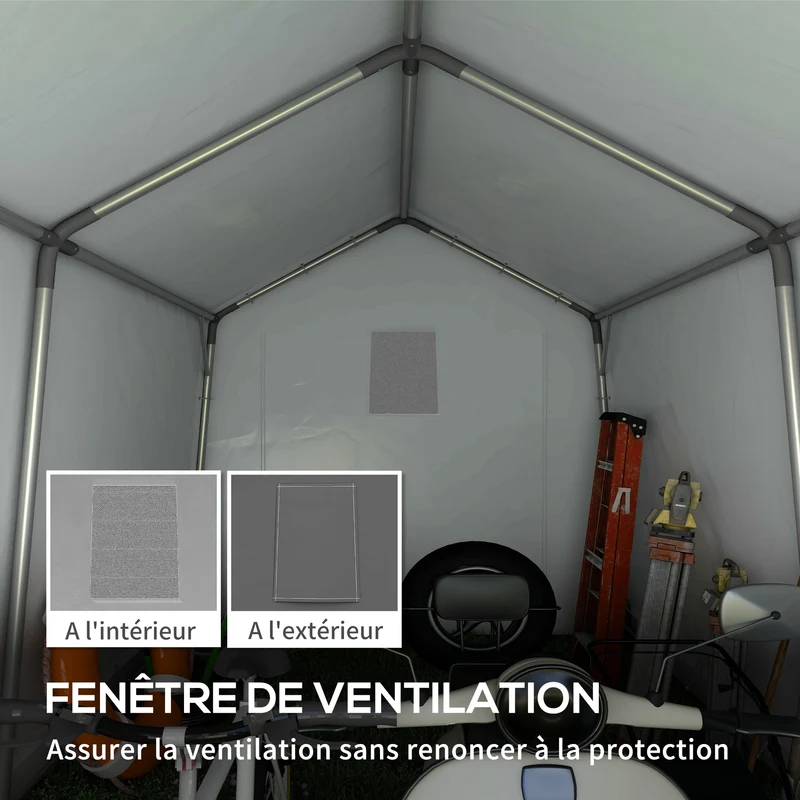 Tente de rangement abri de jardin 302 x 300 x 235 cm porte zippée ventilation industriel en polyéthylène gris foncé 21_0004358