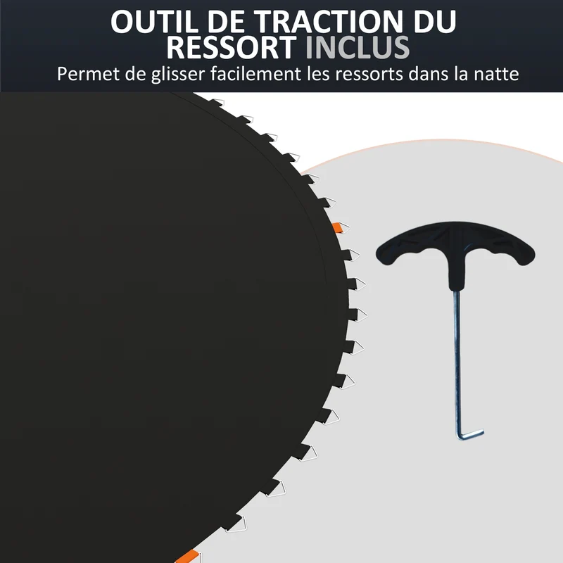 Tapis de trampoline rond 323 cm adapté à ressorts 14 cm 72 anneaux rebond renforcé anti uv design en polypropylène noir 21_0006416
