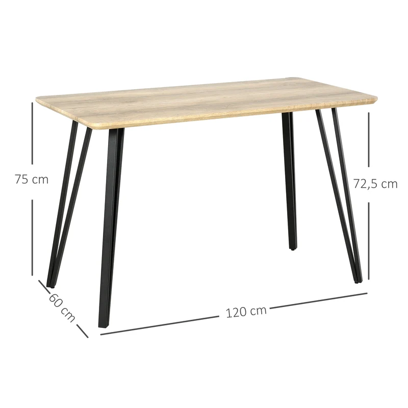 Table à manger rectangulaire 120 x 60 x 75 cm grand plateau pieds épingles stables design industriel en MDF chêne clair 21_0002219