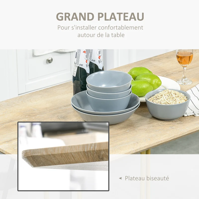 Table à manger rectangulaire 120 x 60 x 75 cm grand plateau pieds épingles stables design industriel en MDF chêne clair 21_0002219