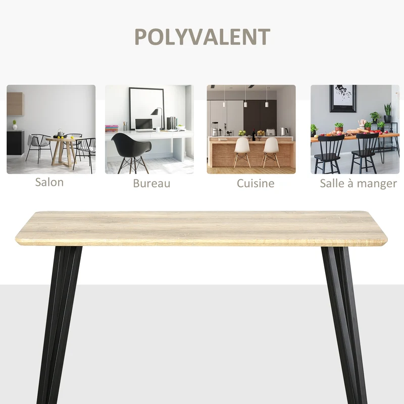 Table à manger rectangulaire 120 x 60 x 75 cm grand plateau pieds épingles stables design industriel en MDF chêne clair 21_0002219