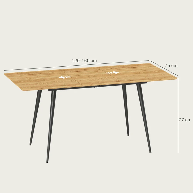 Table à manger extensible 120 x 75 x 77 cm jusqu'à 160 x 75 x 77 cm gain de place 6 à 8 personnes moderne en MDF naturel 21_0003279