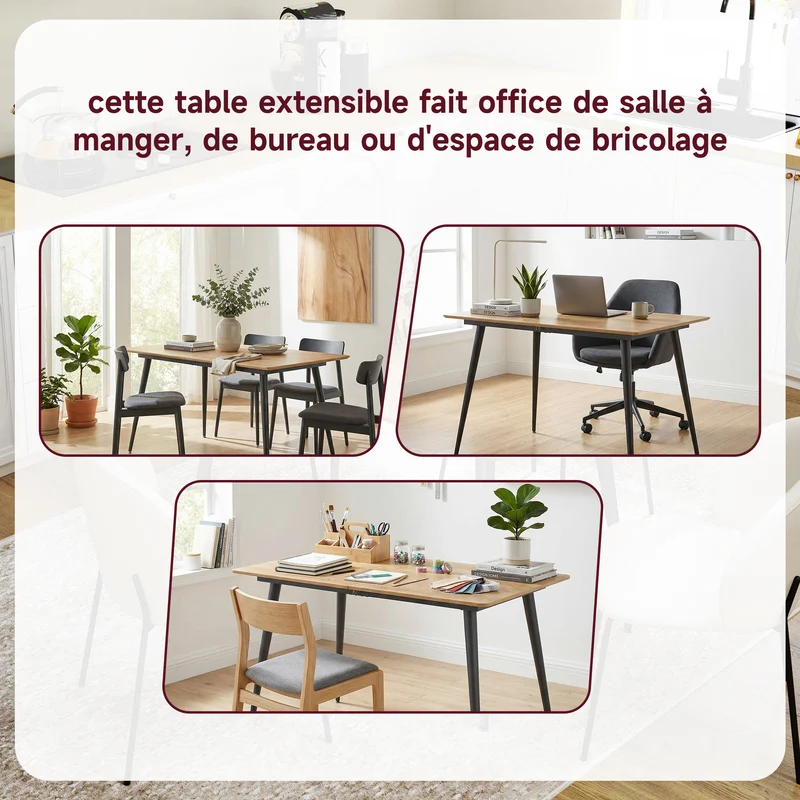 Table à manger extensible 120 x 75 x 77 cm jusqu'à 160 x 75 x 77 cm gain de place 6 à 8 personnes moderne en MDF naturel 21_0003279