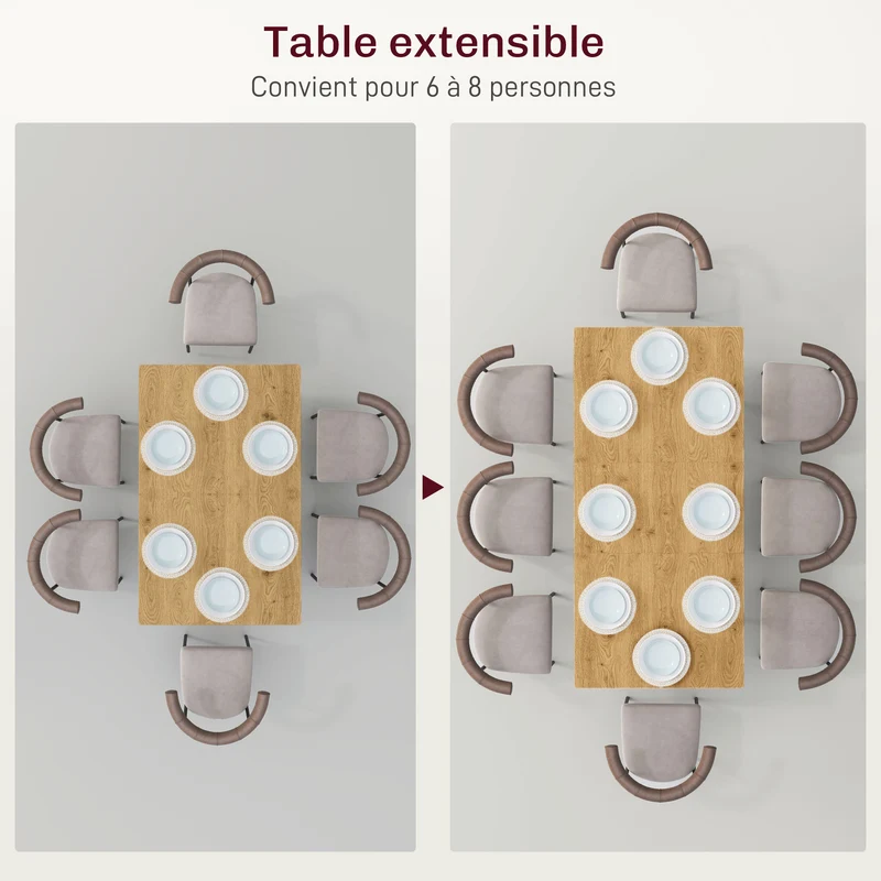 Table à manger extensible 120 x 75 x 77 cm jusqu'à 160 x 75 x 77 cm gain de place 6 à 8 personnes moderne en MDF naturel 21_0003279