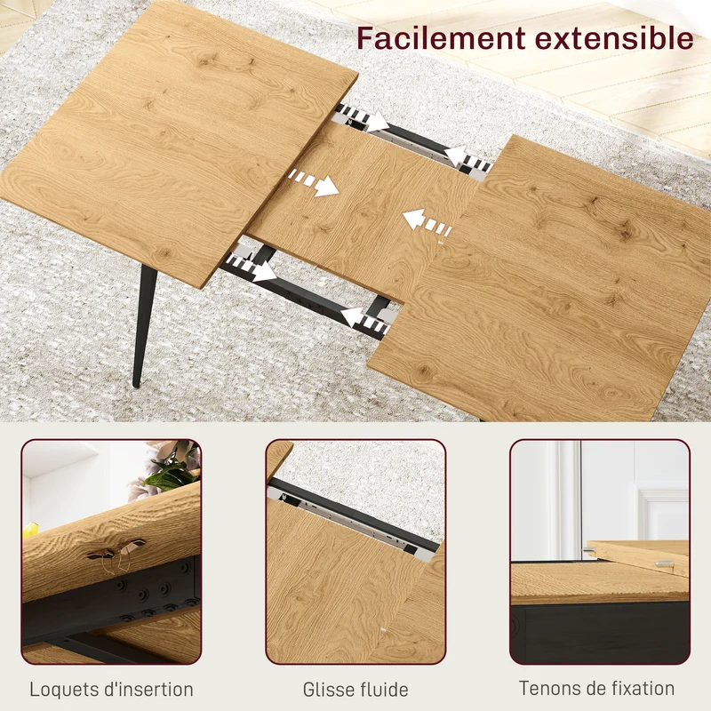 Table à manger extensible 120 x 75 x 77 cm jusqu'à 160 x 75 x 77 cm gain de place 6 à 8 personnes moderne en MDF naturel 21_0003279