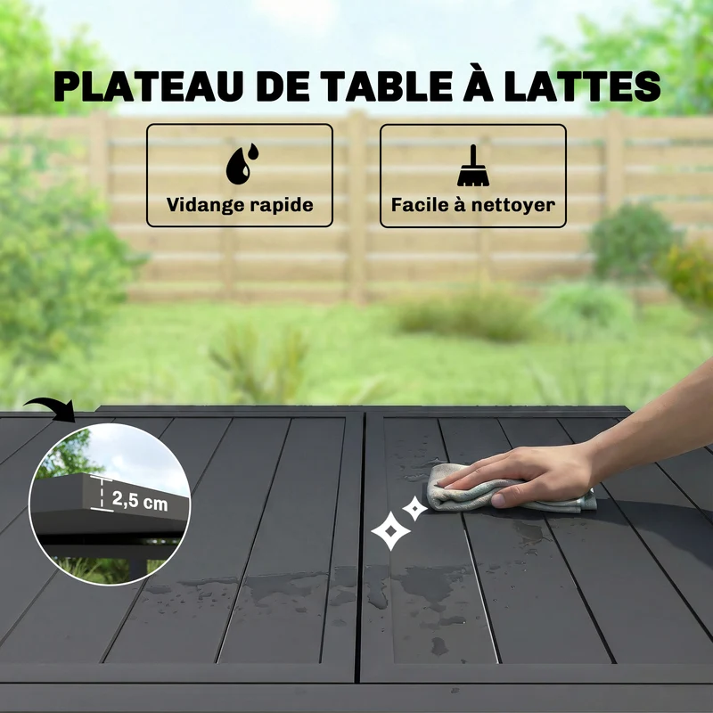 Table de jardin extensible 80 x 160 x 75 cm rallonge auto-rangée gain d'espace stable style contemporain en aluminium noir 21_0005401