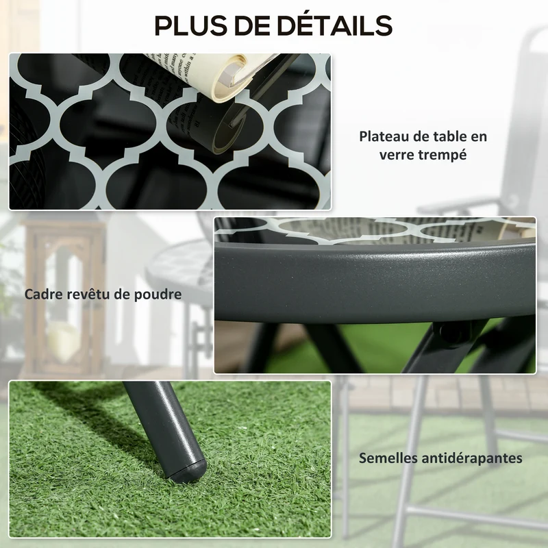 Table d'appoint pliante ronde 45 x 50 cm pliable facile à transporter et ranger moderne design pour jardin en métal noir 21_0005196
