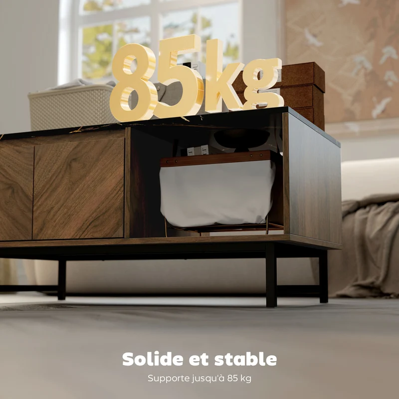 Table basse rectangulaire salon 100 x 50,8 x 45,7 cm rangement ouvert et fermé gain de place moderne design en MDF noyer 21_0003546