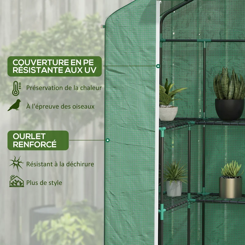 Serre de jardin 140 x 73 x 190 cm porte enroulable étagères réglables protection uv moderne épuré en polyéthylène vert 21_0004341