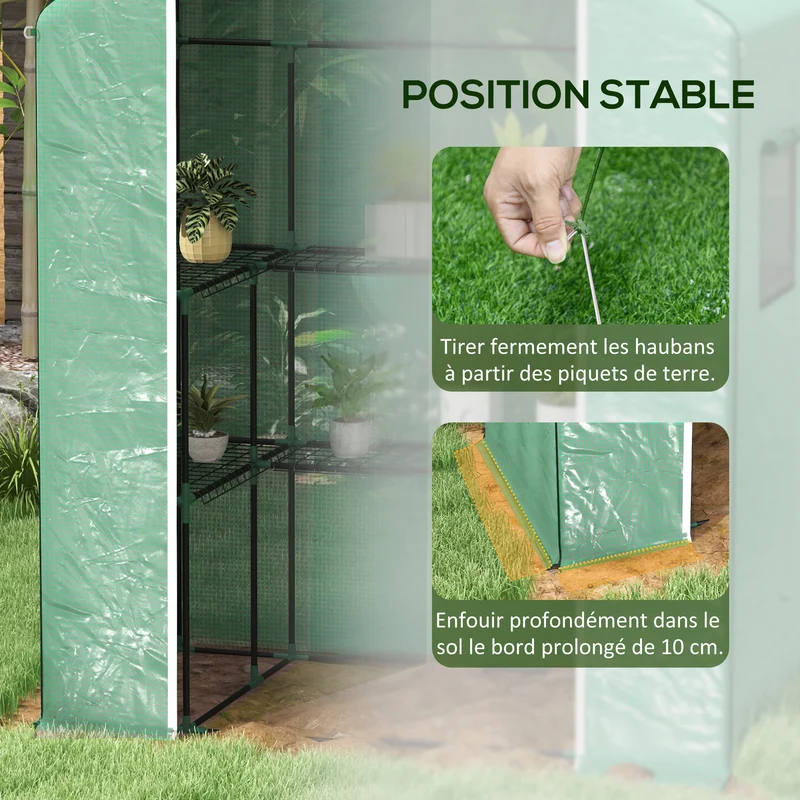 Serre de jardin 140 x 73 x 190 cm porte enroulable étagères réglables protection uv moderne épuré en polyéthylène vert 21_0004341