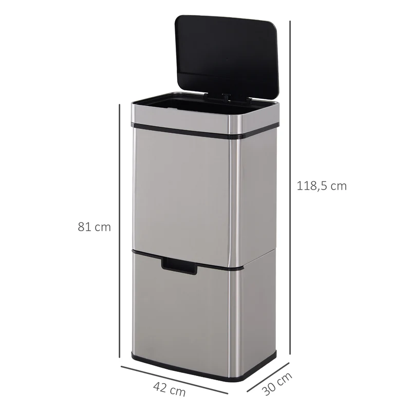 Poubelle à capteur ouverture automatique 3 compartiments tri 72l 42 x 30 x 81 cm contemporain en acier inoxydable argent 21_0005900